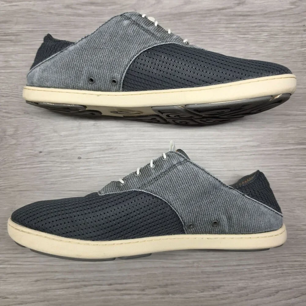 OluKai Nohea Moku Boat Shoes Mens Size 9.5 Gray Textile Mesh Sneakers Slip On